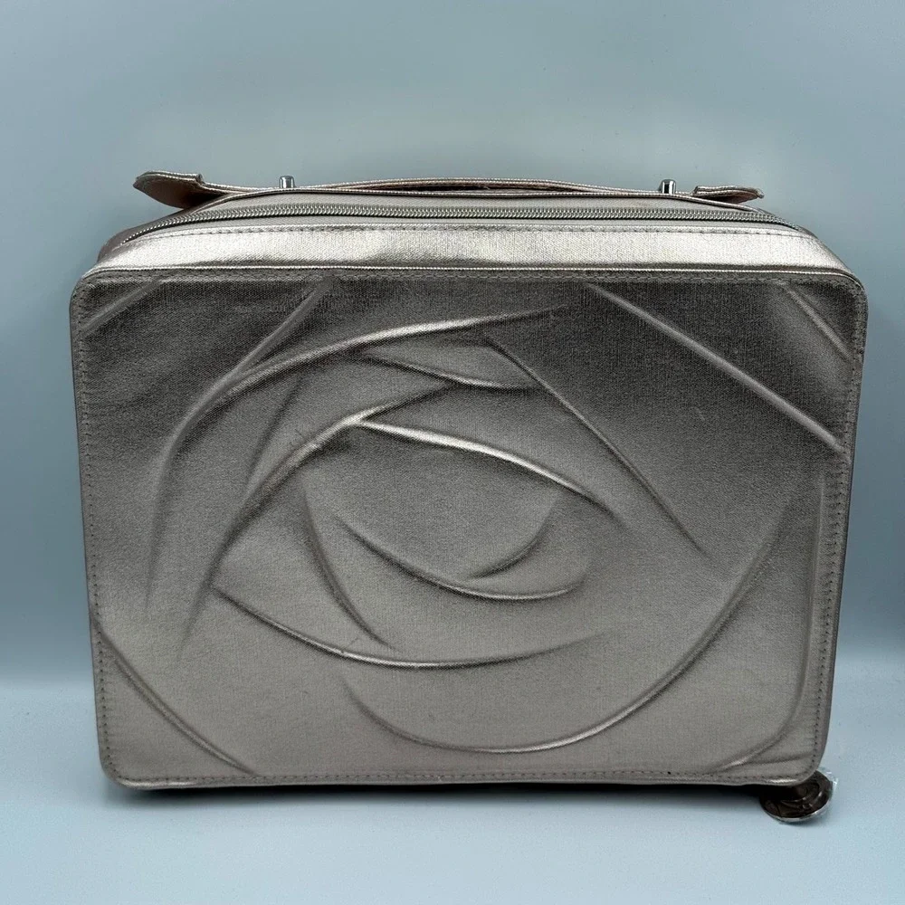 Lancome Metallic Champagne Rose Gold  Embossed Cosmetic Makeup Bag‎ Vanity Case